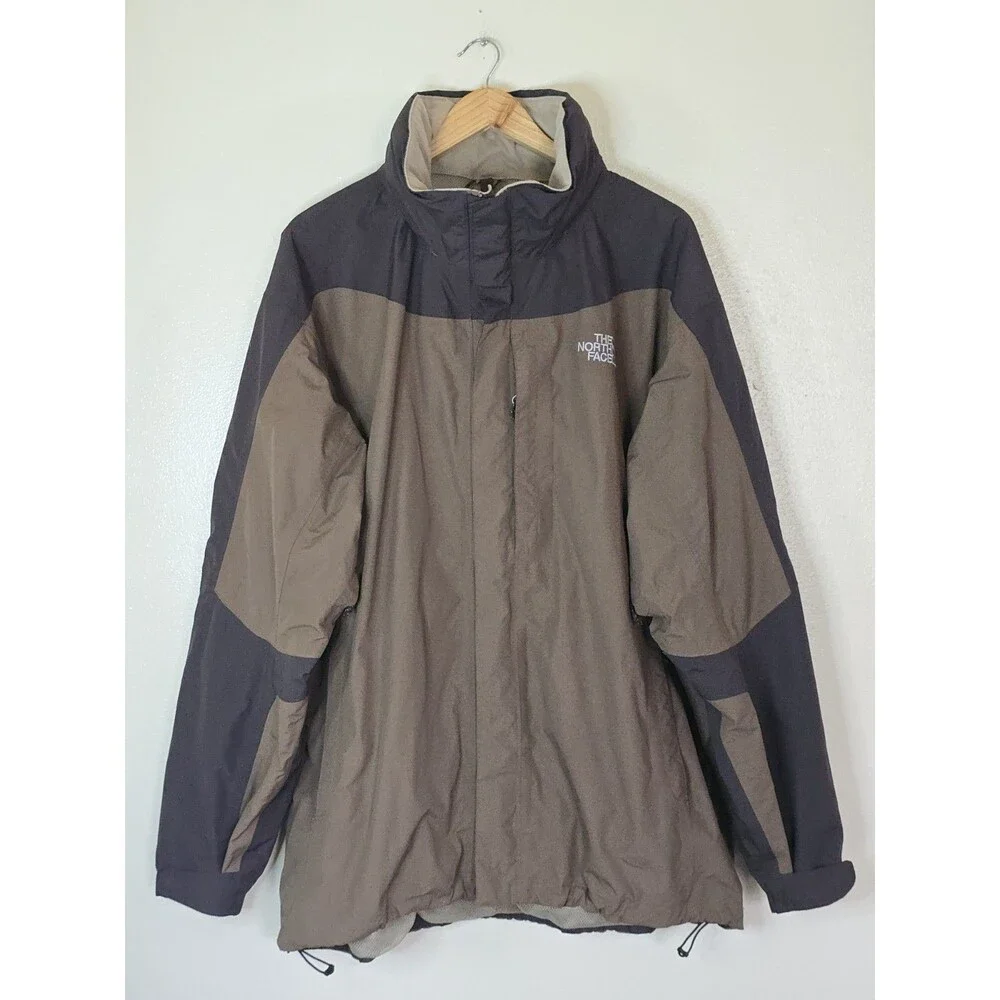 The North Face HyVent Rain Shell Jacket Mens XXL Brown Tan Hooded Waterproof Y2K